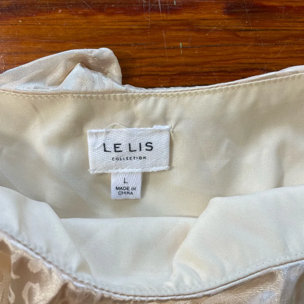 Le Lis Champagne Animal Print Shoulder Tie Bubble Crop Top Sz Large - Image 9