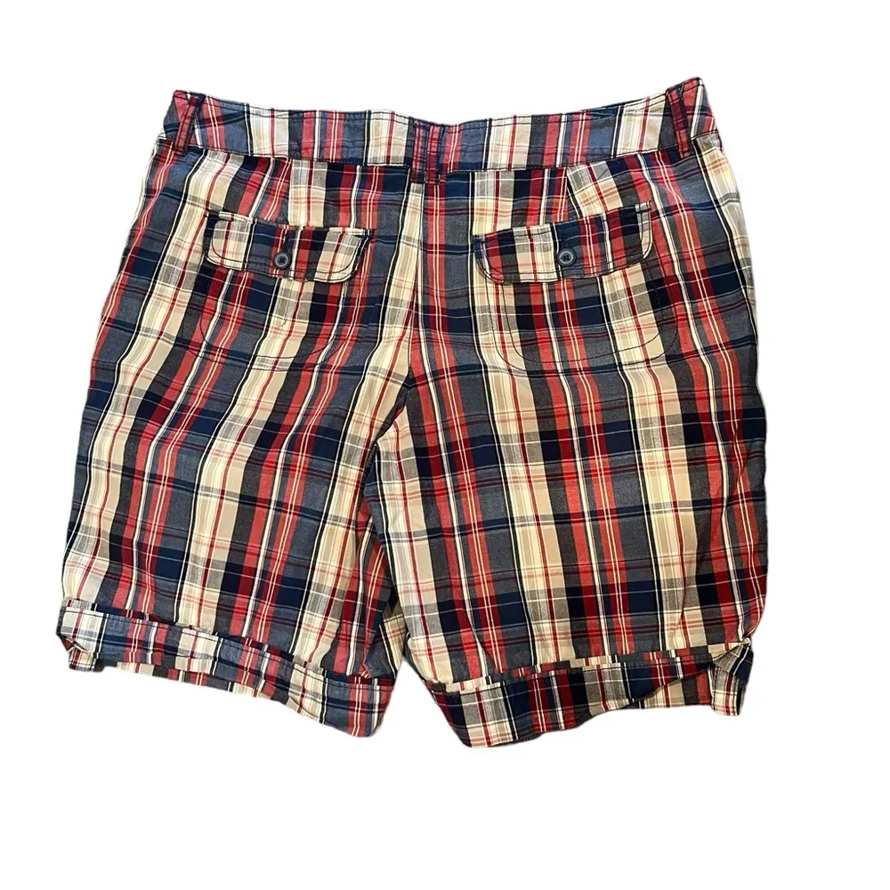 Faded Glory Red Blue Plaid Hi Rise Cuffed Shorts Sz 14 - Image 4