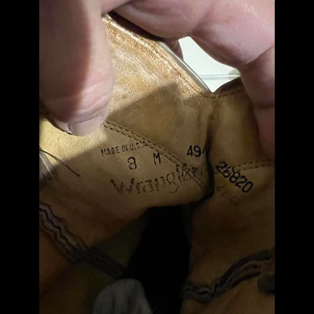 Vintage Leather Wrangler Cowboy Boots with Floral Embroidery size 8 - Image 9