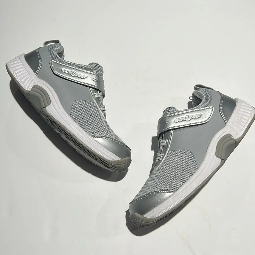 Orthofeet Joelle stretch knit sneaker size 6M B61 Silver - Image 2