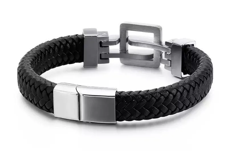 Men Cowhide Warp Bangle Cuff Bracelet - Image 2