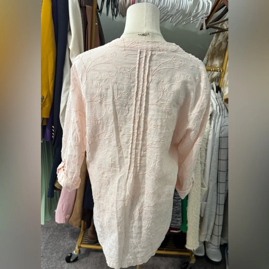 Kenar Pink Linen Blouse with Textured Design - Image 4