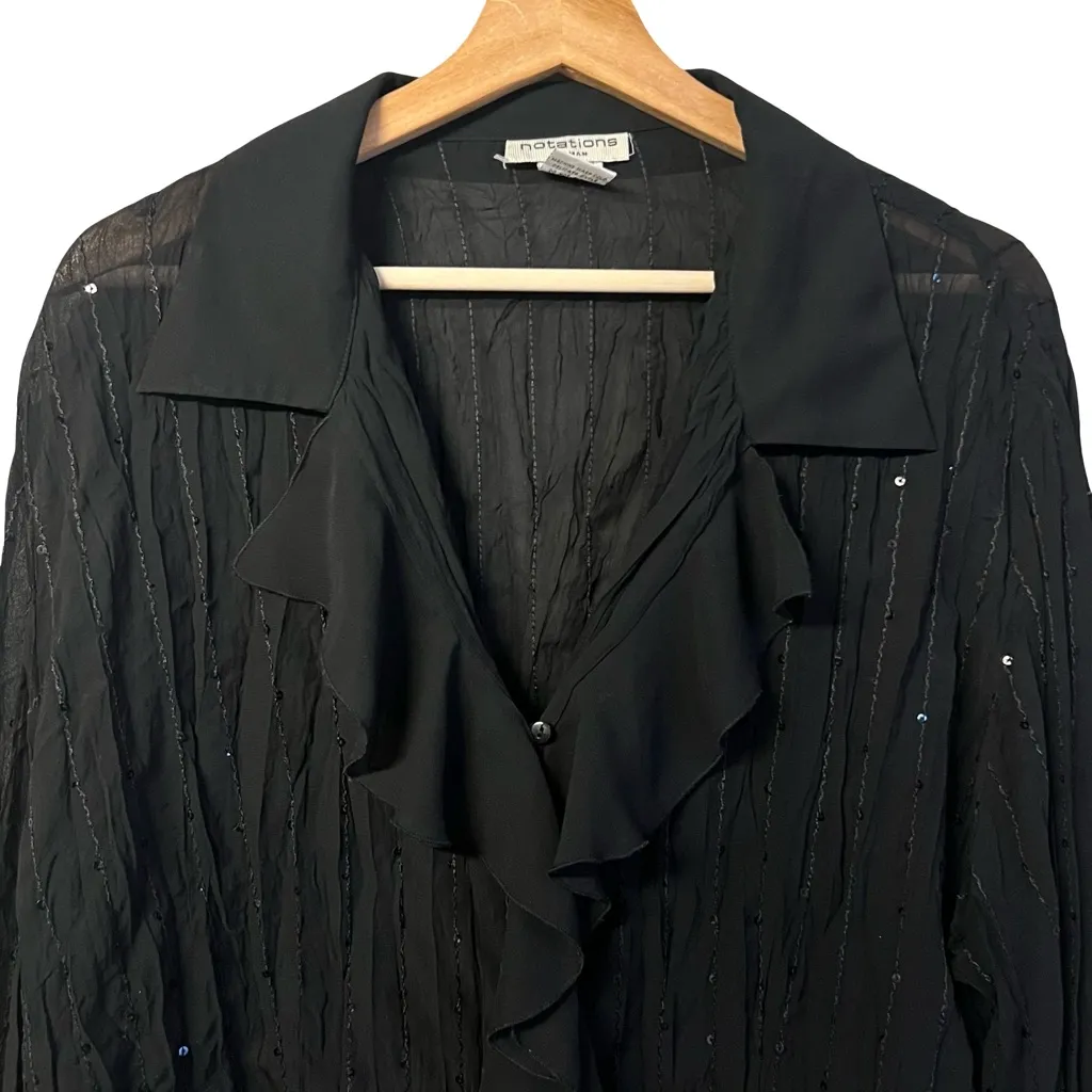 Notations Womens Sheer Whimsigoth Ruffle Top Size 1X Button Up Fairy Witchy Boho - Image 2