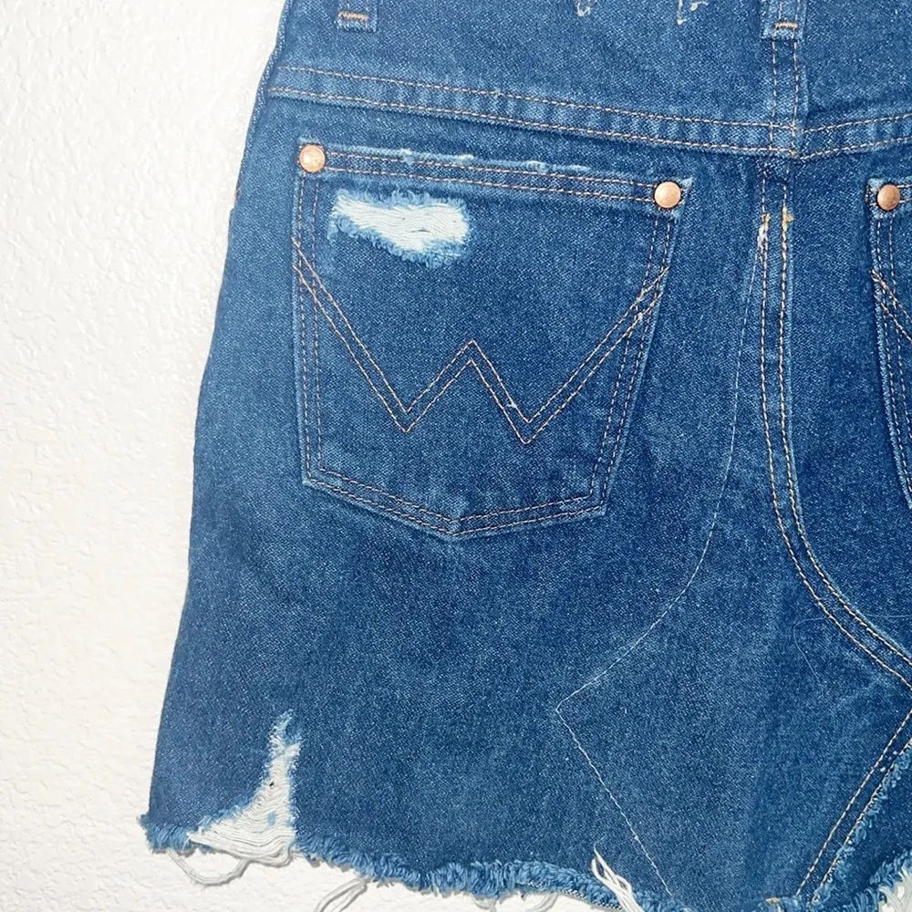 Furst Of A Kind Dark Wash Wrangler Denim Distressed Mini Skirt - Image 9