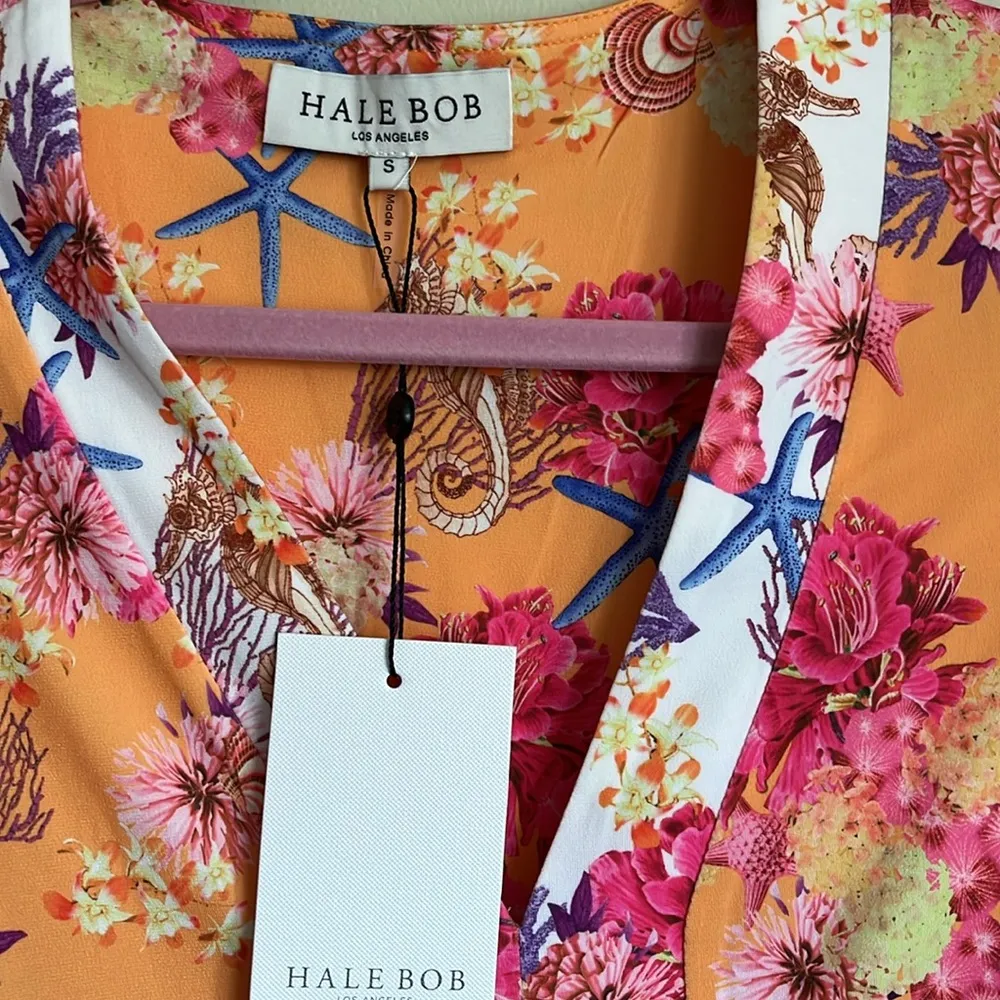HALE BOB Yetty Jersey Dress Orange and Pink Starfish Floral dress size small - Image 12
