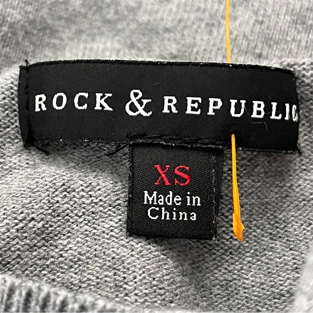 Rock & Republic Distressed Open Knit Cropped Pullover Sweater Gray XS - Image 4