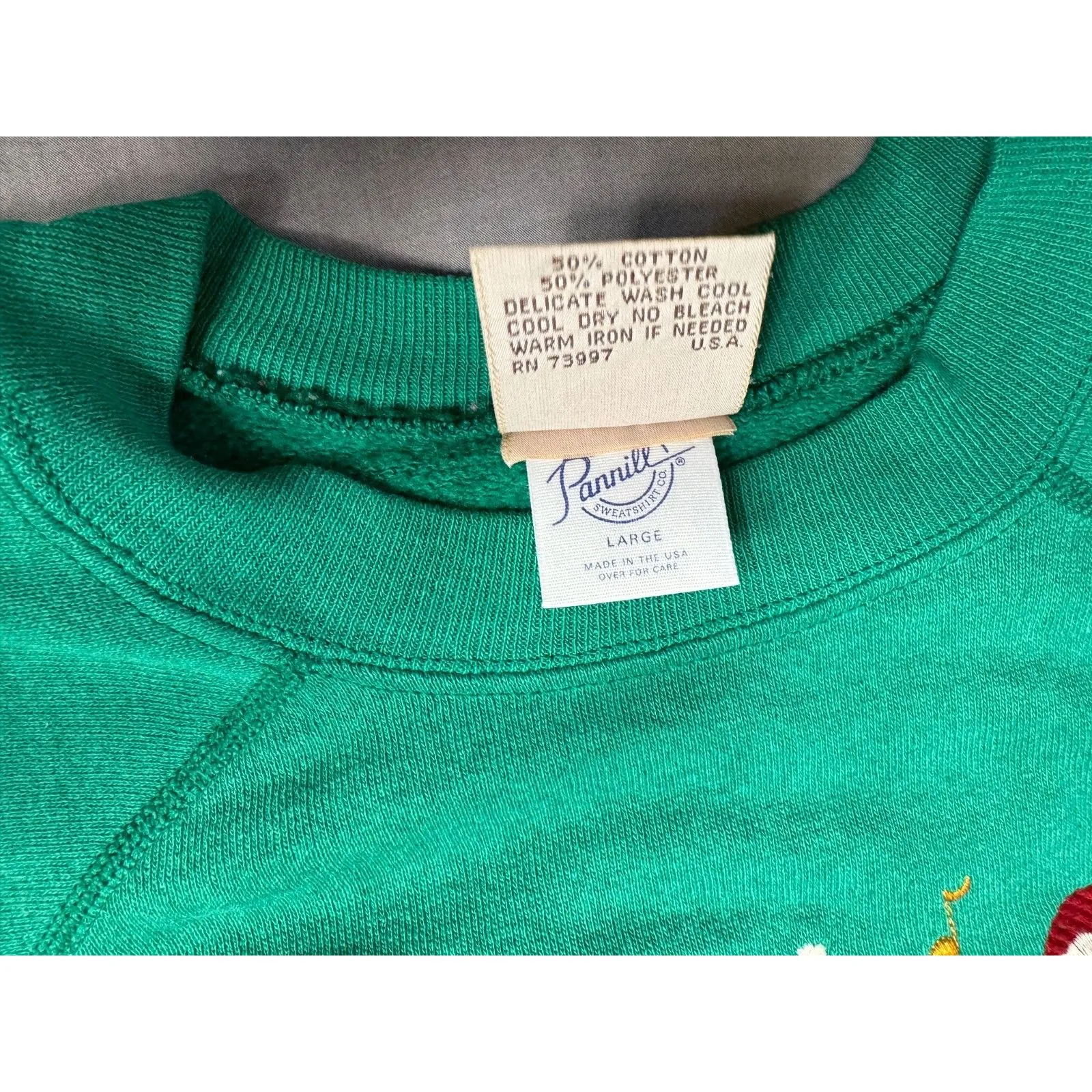 Valerie Sockwell Folk Art‎ Christmas Green Shirt Womens Large Bears 90s Vintage - Image 5