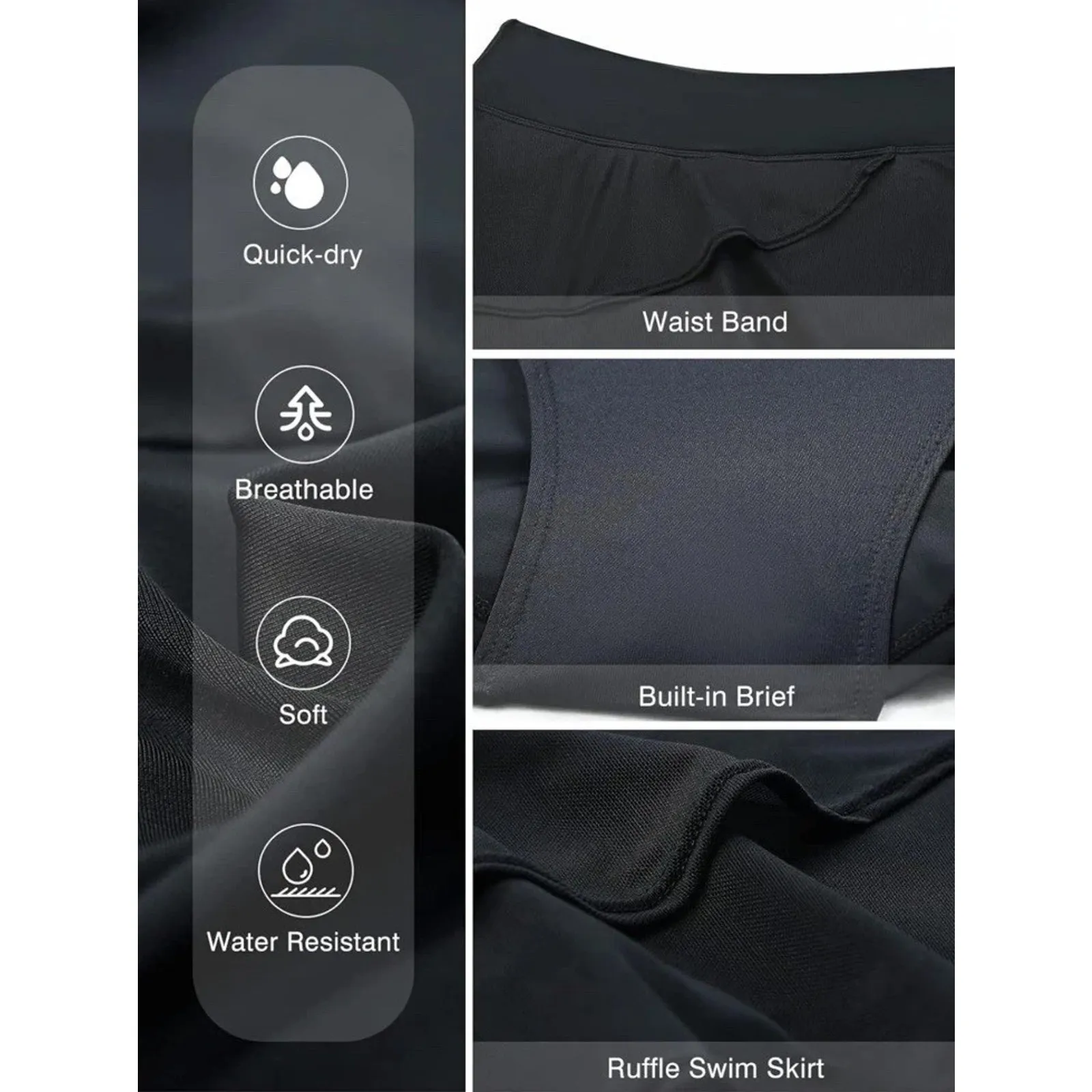 Women's Layered Ruffled Swim Skirt Black, Large 12 - Image 6