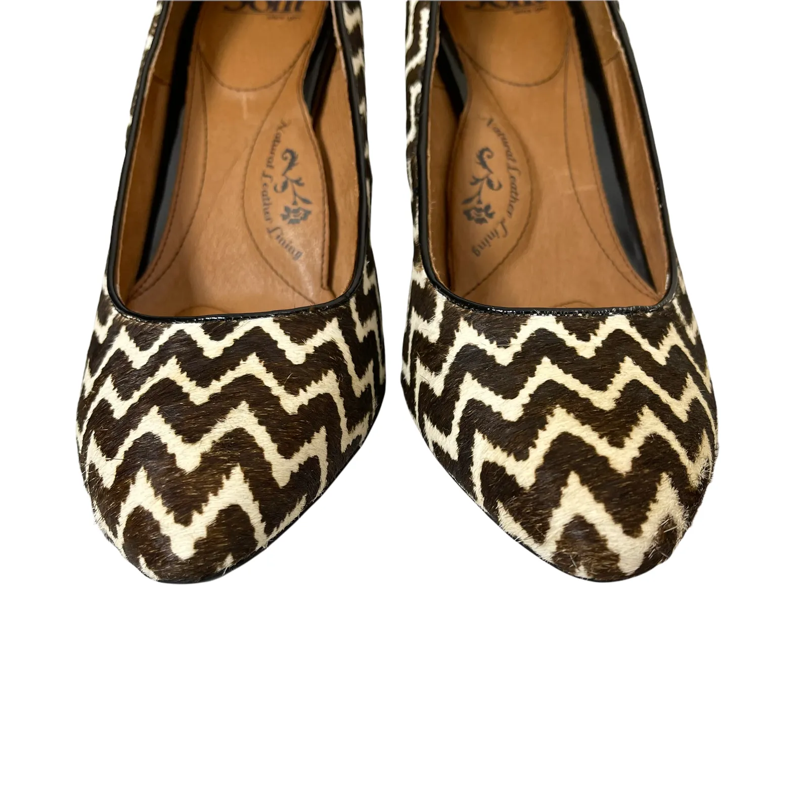 Sofft Womens Heels Pumps Size 10M Cow Hair Leather Cream‎ Brown Zig Zag Striped - Image 3