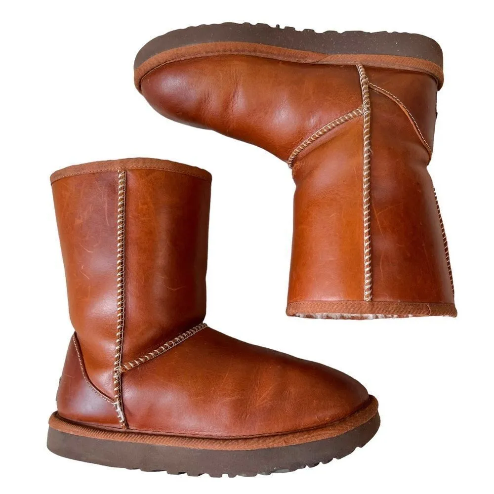 UGG Classic Short II Water-resistant Warm Chestnut Leather Boot - Image 6
