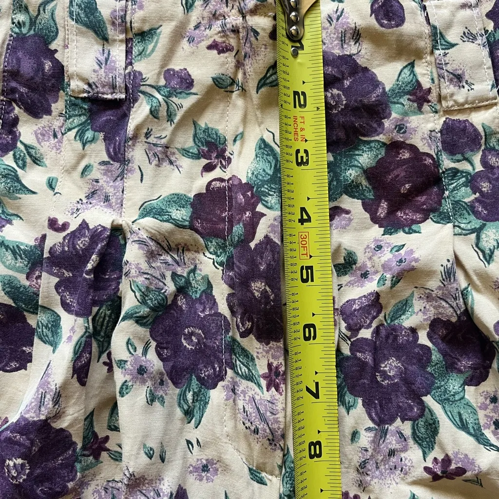 Rampage Floral High-Waist Shorts Sz 5 Tan Purple Cream Lightweight Cotton Blend - Image 11