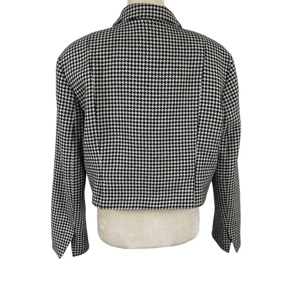 Zara Cropped Houndstooth Boxy Fit Blazer Double Breasted Size Large Blogger Fave - Image 9