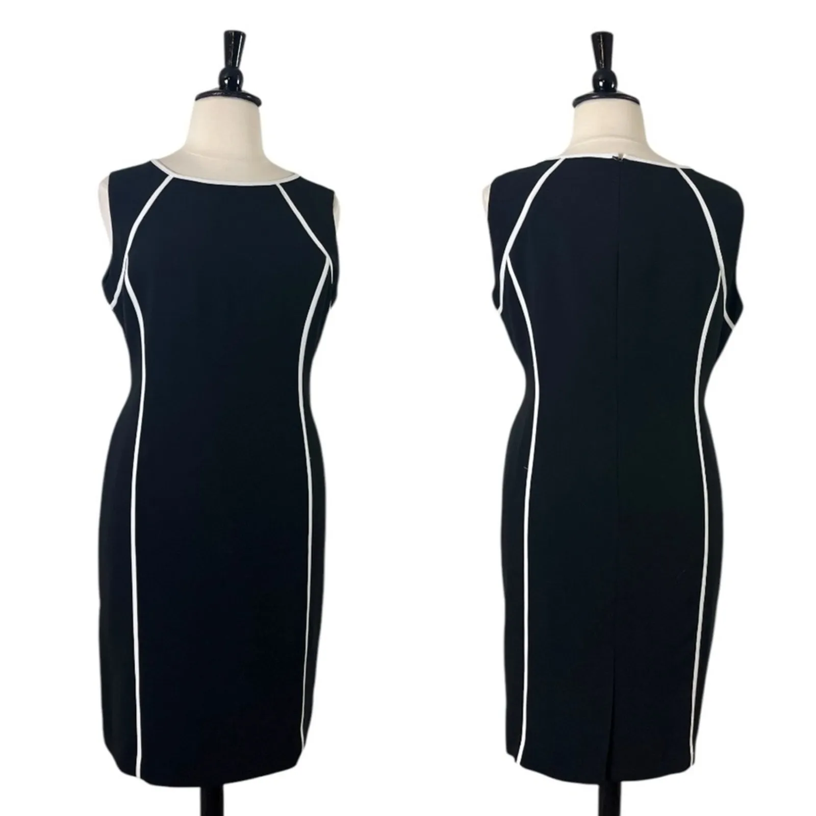 Kasper Sheath Dress Sleeveless Round Neck Black White Trim Women’s Plus Size 18 - Image 12