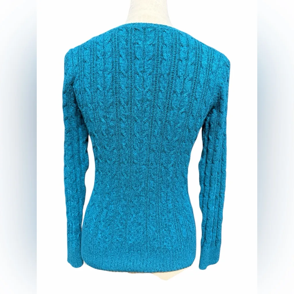 St. John's Bay Teal Cable Knit V-Neck Sweater - Image 2