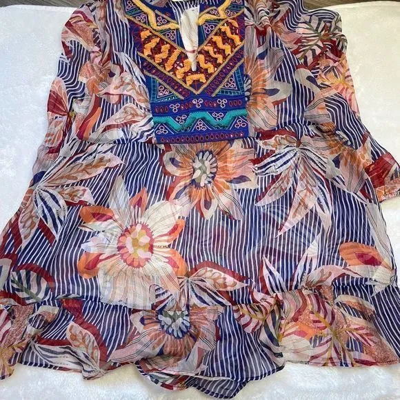 Soft‎ Surroundings Women's Embroidered Tory Tunic 100% Viscose Boho Floral Sz Lg - Image 6