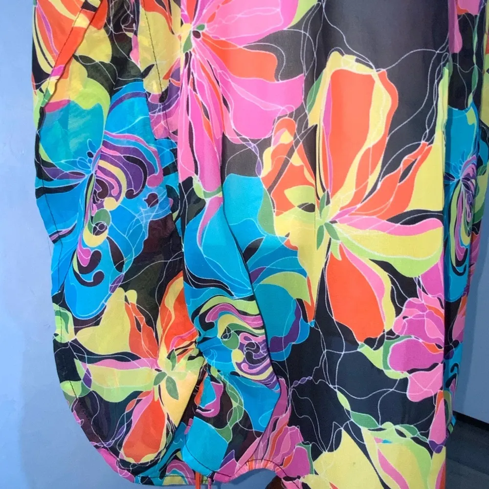 Vertigo Semi-Sheer Vibrant Floral Drawstring Cinched Sides Top Or Swim Cover XL - Image 7