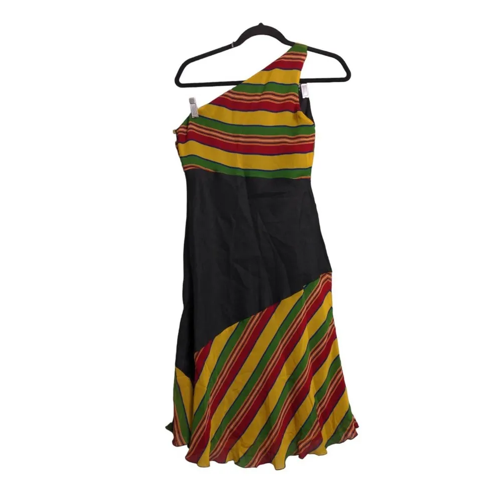 Castelbajac Womens Shift Dress Black Striped One Shoulder Flutter Hem Italy 42 Size undefined - Image 5