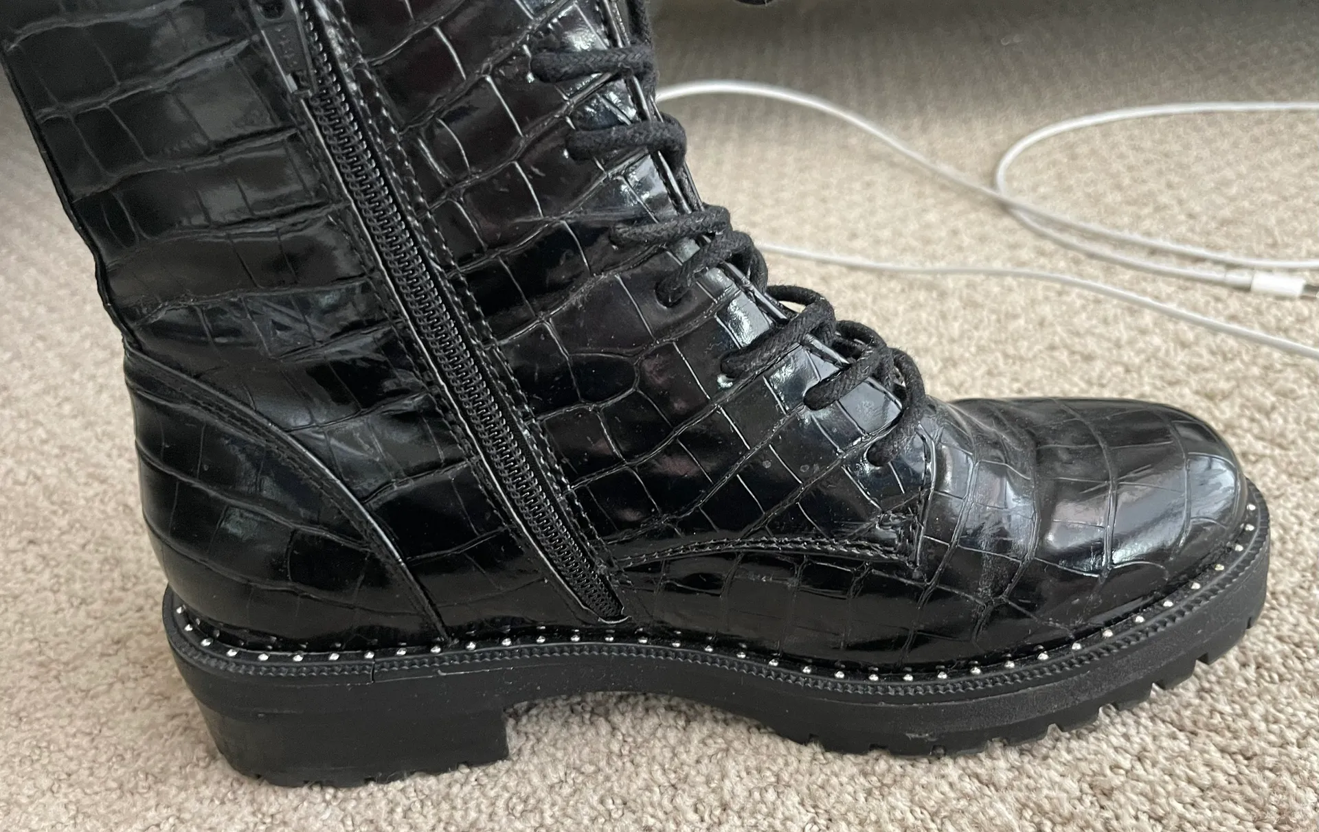 A day women’s black crocodile print combat boots  - Image 7