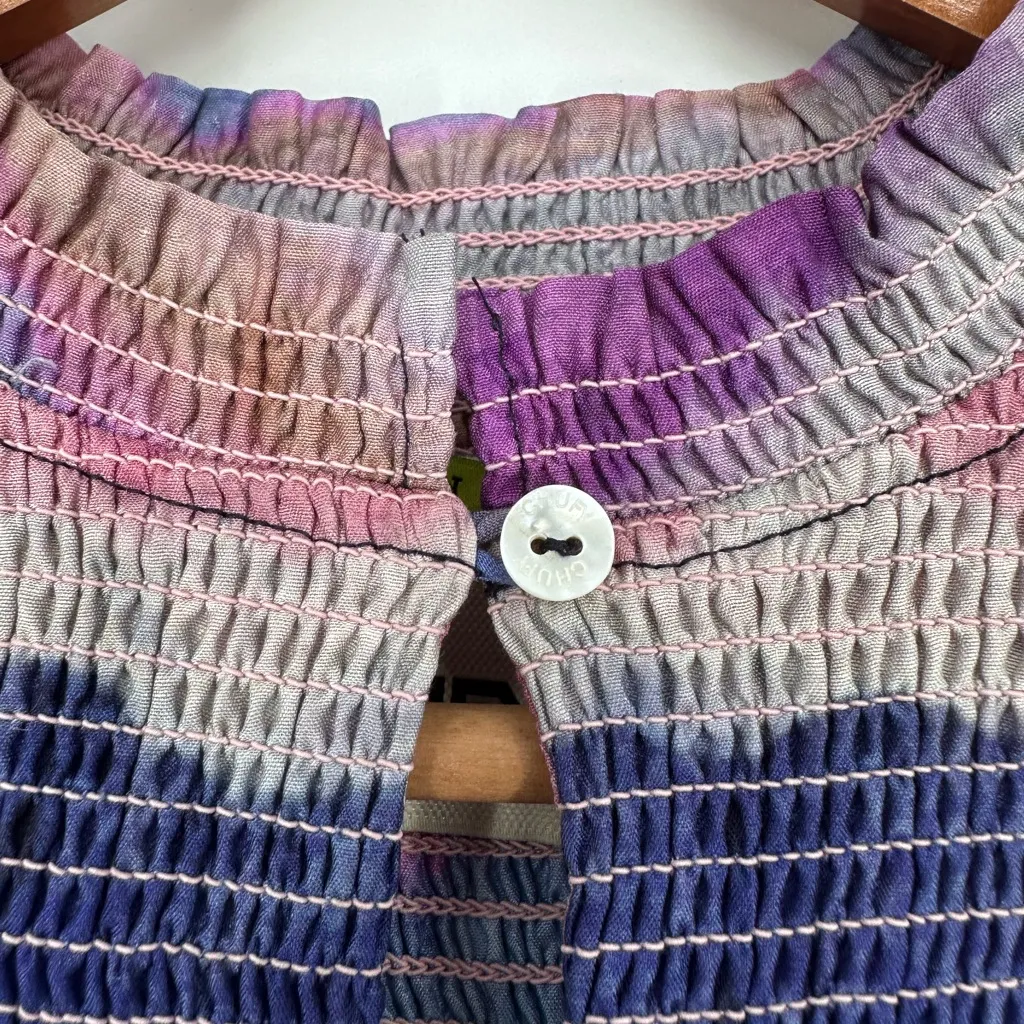 Chufy Northern Lights Kaia Navy Watercolor Top size Small Ruffle Tie Dye Stripes Blue - Image 6