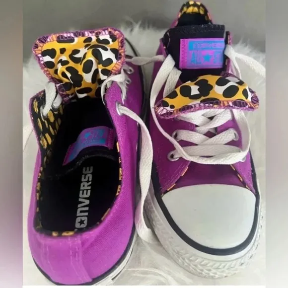 Converse All Star Double Tongue Purple and Leopard Sneakers - Image 2