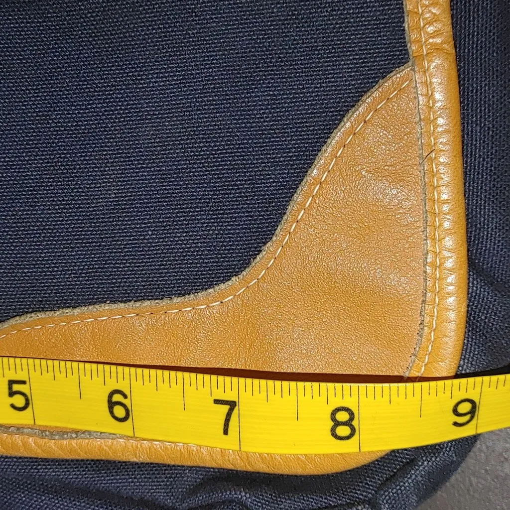 Vintage Duck Logo Crossbody Bag Purse Navy Tan Leather Travel Canvas Demin - Image 4