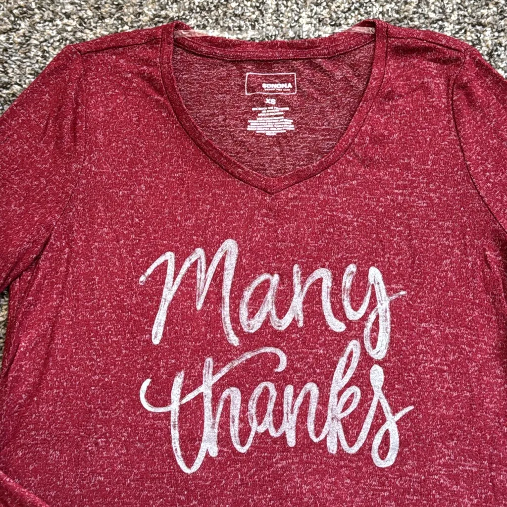 Sonoma Red Long Sleeve Tee with 'Many Thanks' Design - Image 3