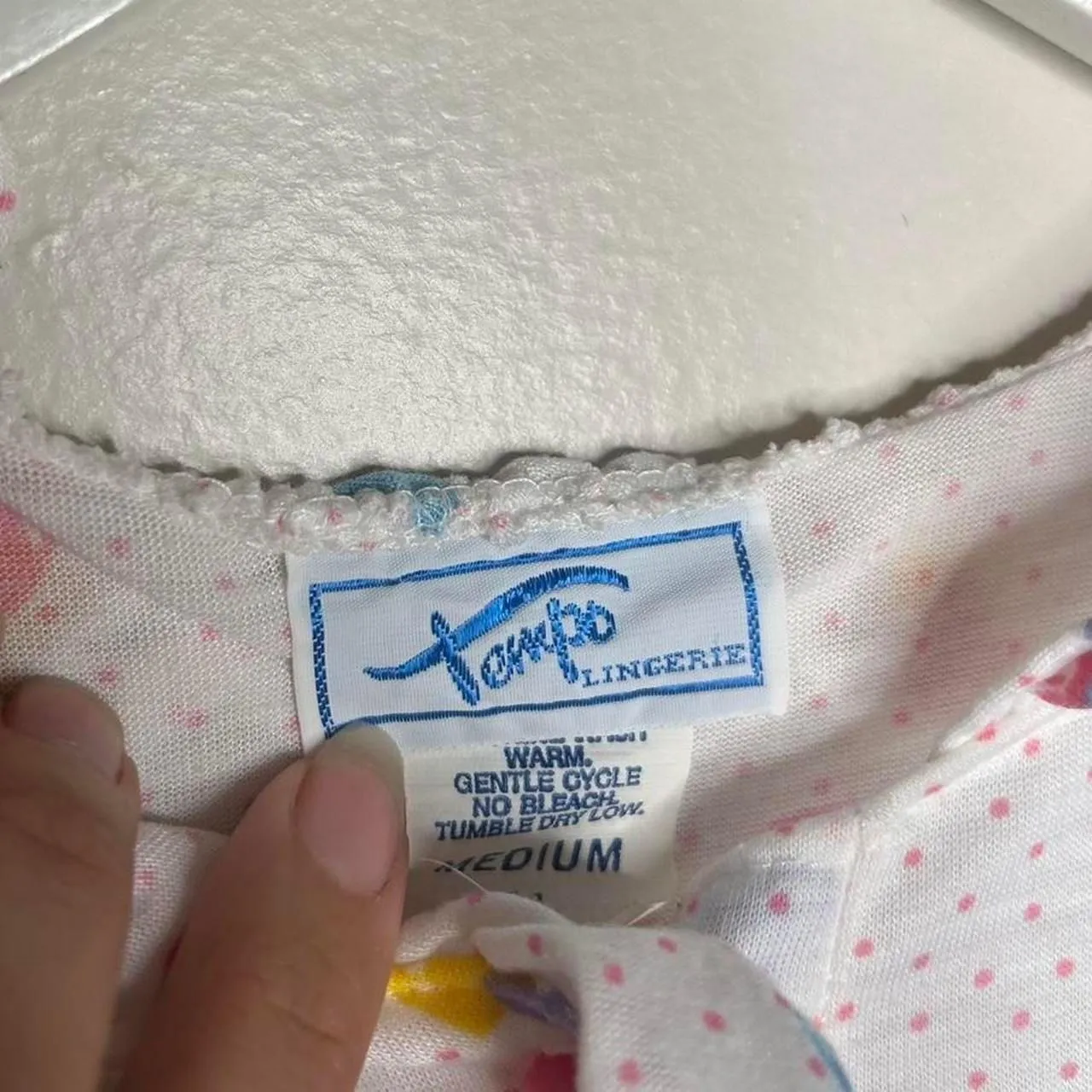 Vintage 80s 90s 1990s White and pink heart polka dot baby nightgown with ruffles Size M - Image 5