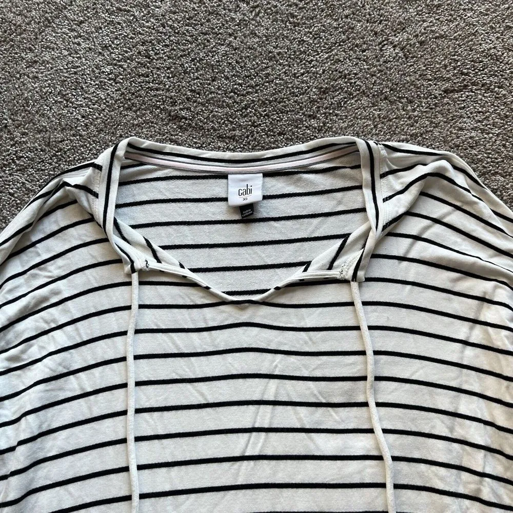 Cabi Relax Game Day white black striped balloon sleeve‎ knit top size XS #5746 - Image 5