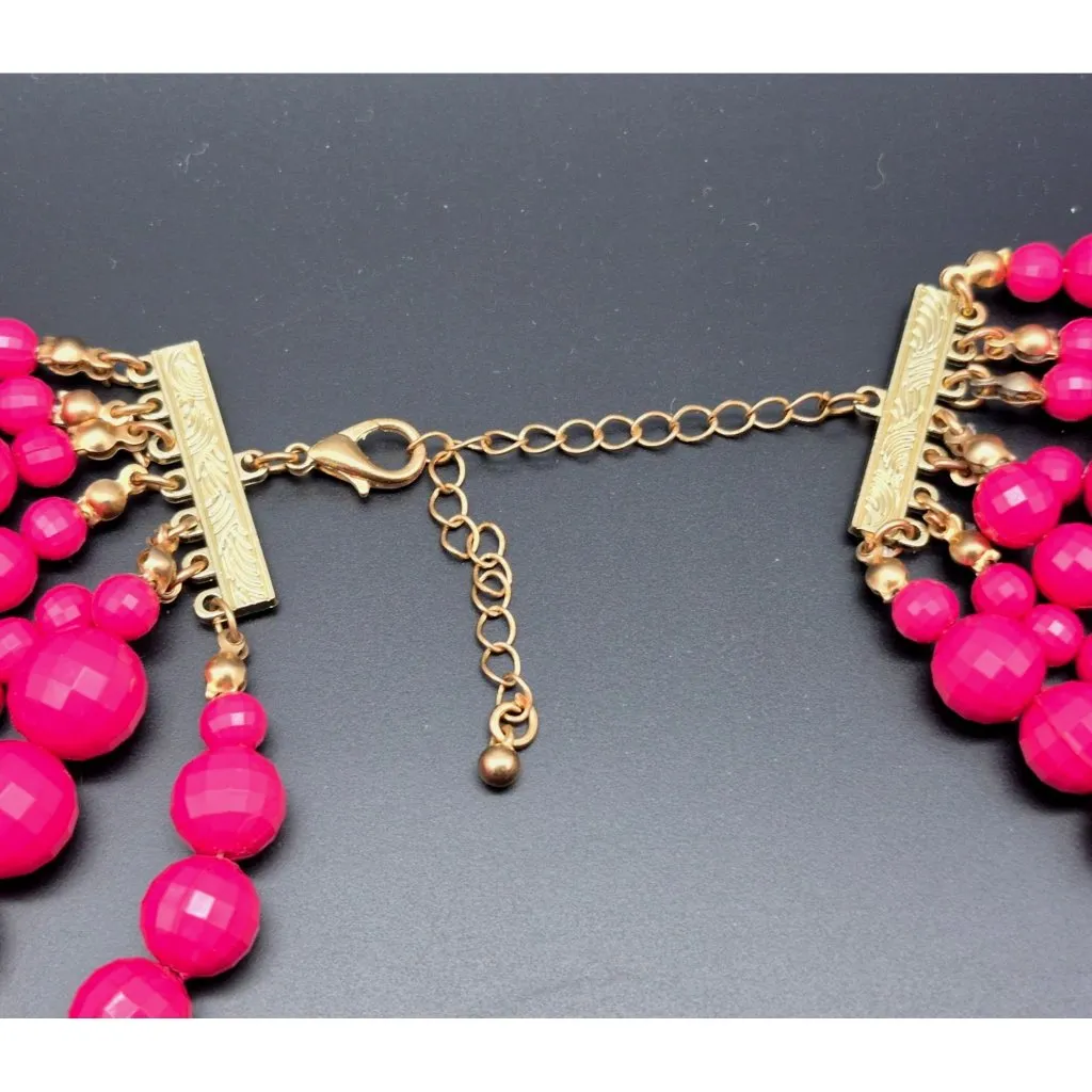 Ombre Shades Pink to Purple Multi Strand Faceted Beaded Statement Necklace 20" - Image 9