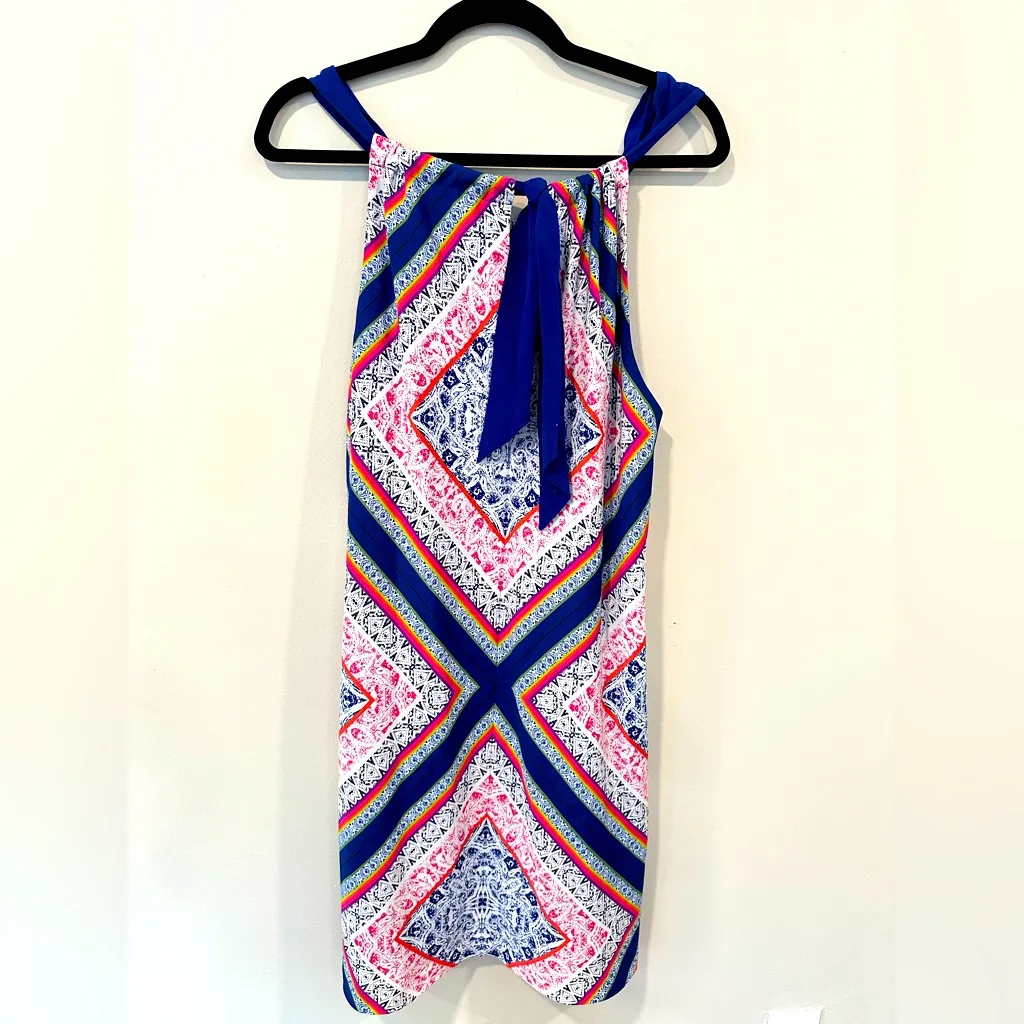 Trina Turk Colorful Satin Sleeveless Mini-Dress, Tile Blue size 10 2006 - Image 2