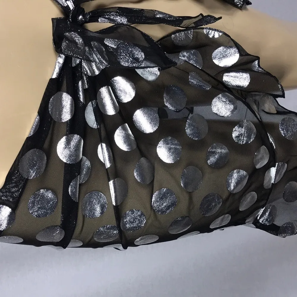 Zuliana One Size Metallic Mesh Polka Dot Ruffle Sarong. Made in USA New With Tag Black - Image 2