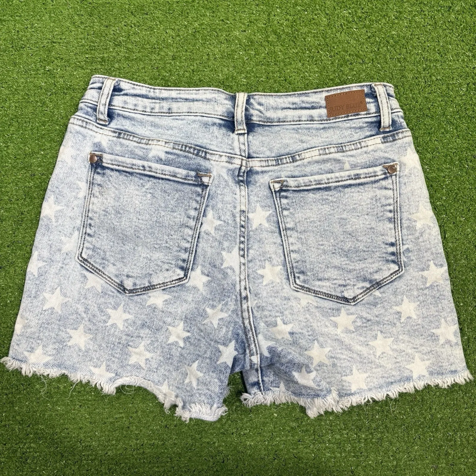 Judy Blue Star Print Distressed Cut-Off Women's Blue Denim Shorts Size M Western - Image 7