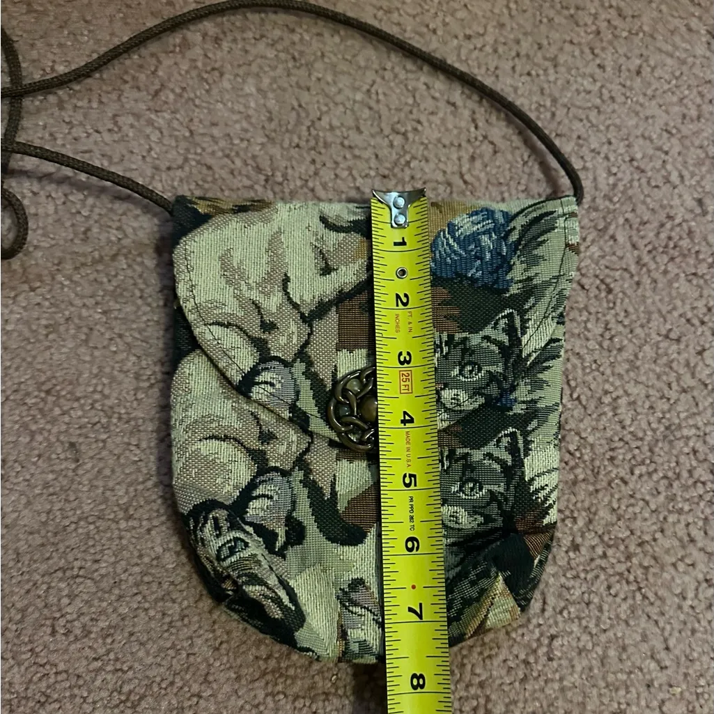 EUC Tapestry Cat Design Cross Over mini Purse Beige Light Weight Handmade VTG - Image 6