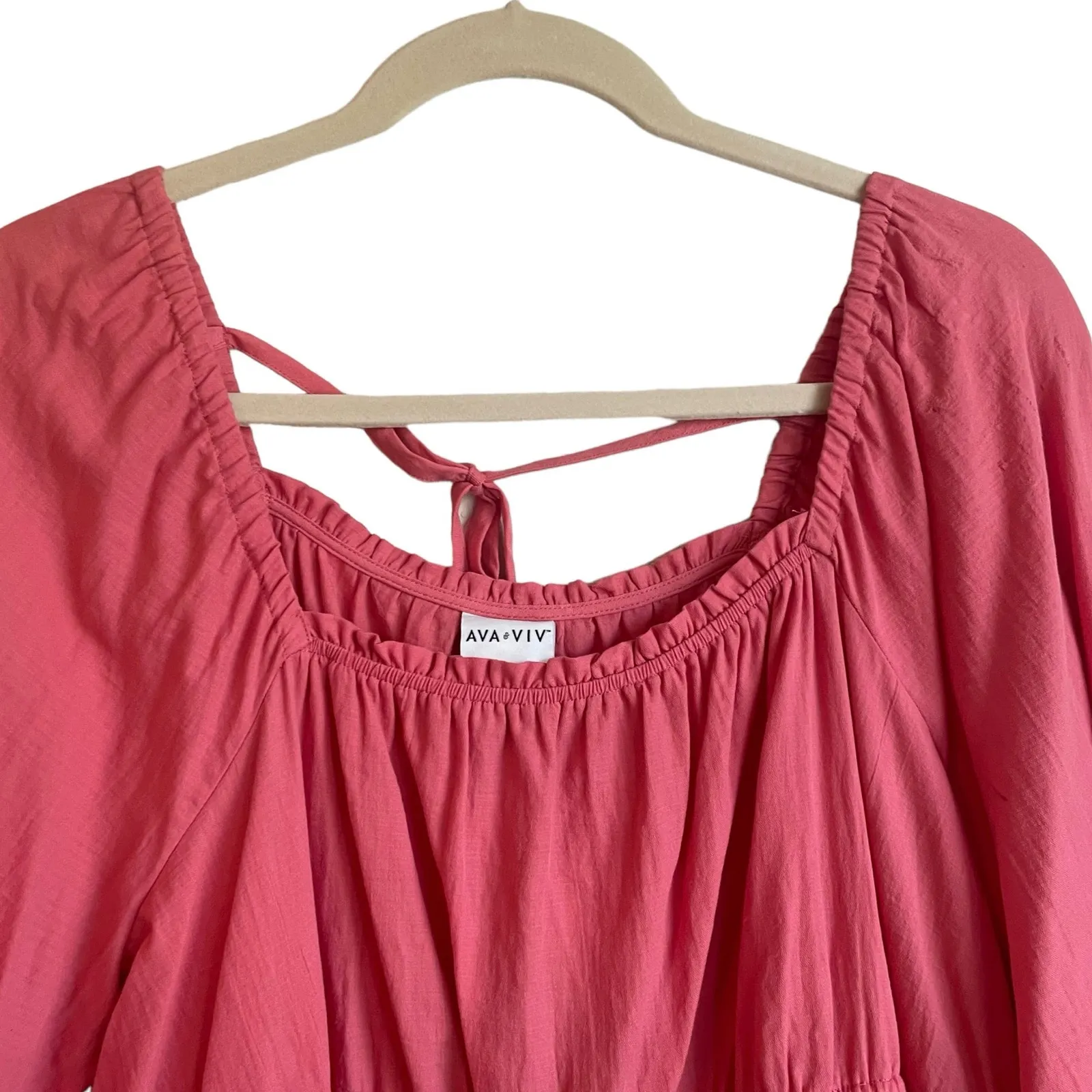 Ava & Viv‎ Women Top 2X Coral Smock Square Neck Back Tie Adjustable Peplum Waist - Image 9