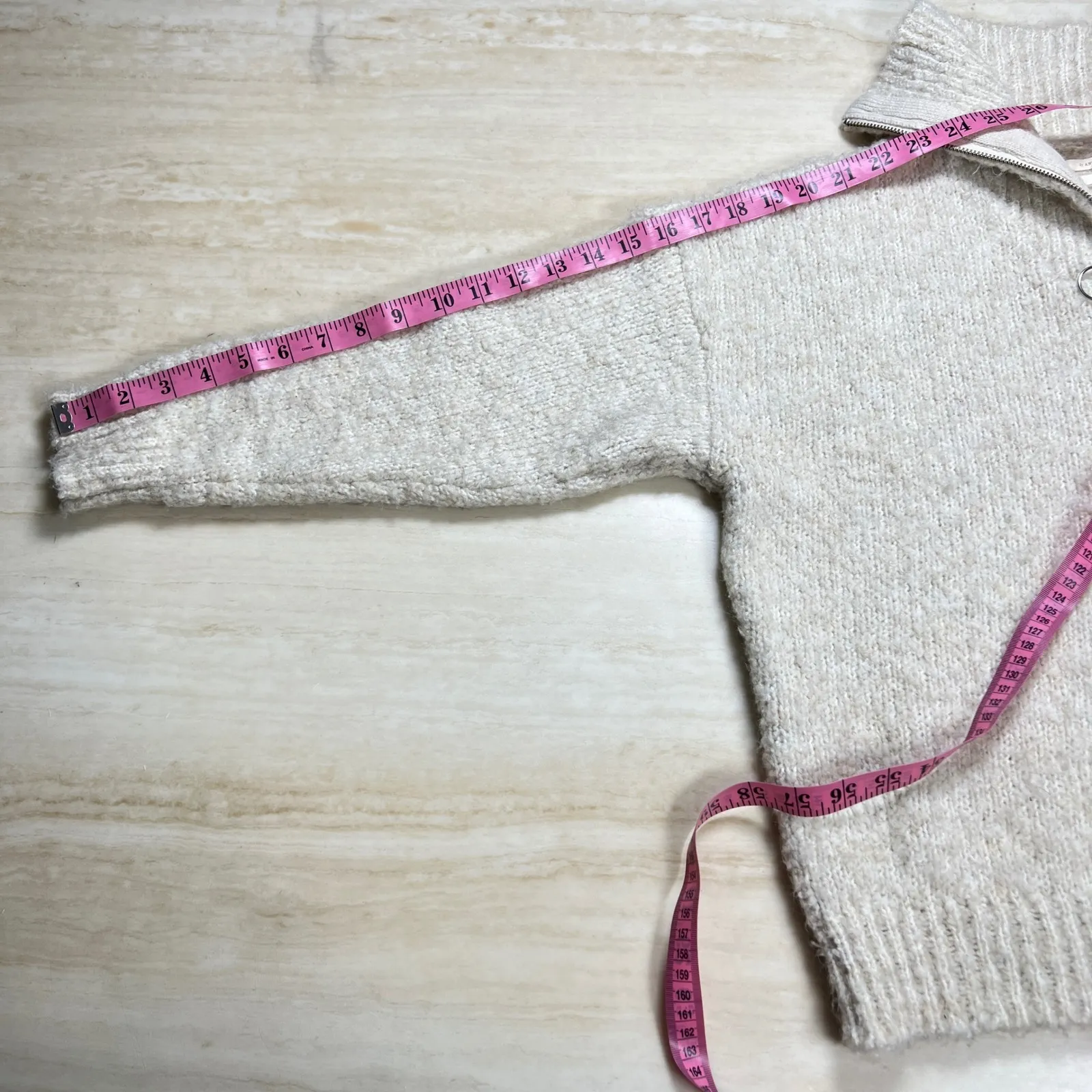 Anthropologie Pullover Sweater Quarter Zip Mock Neck Beige Boucle Knit Tan - Image 10