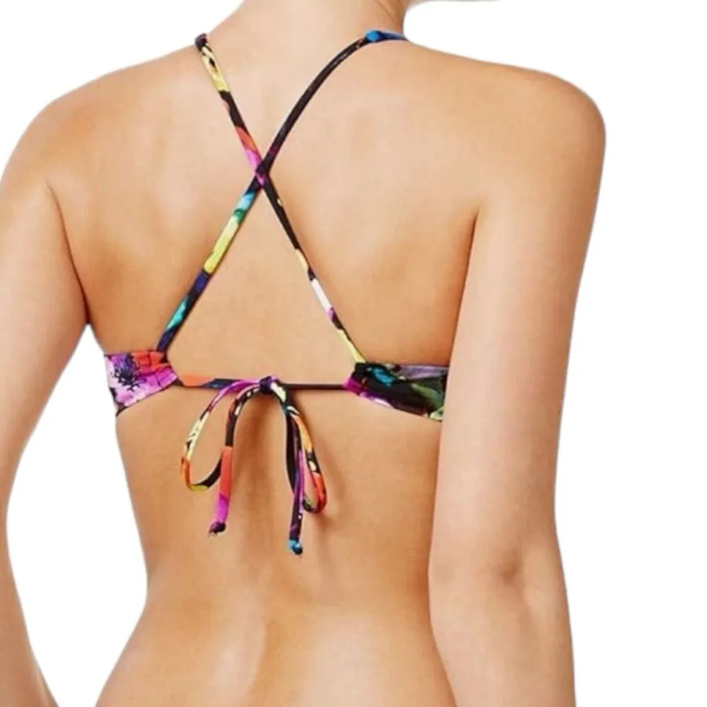 Bar III Poises Dark Floral Print Strappy Unlined Bikini Top Women’s Size Large - Image 2