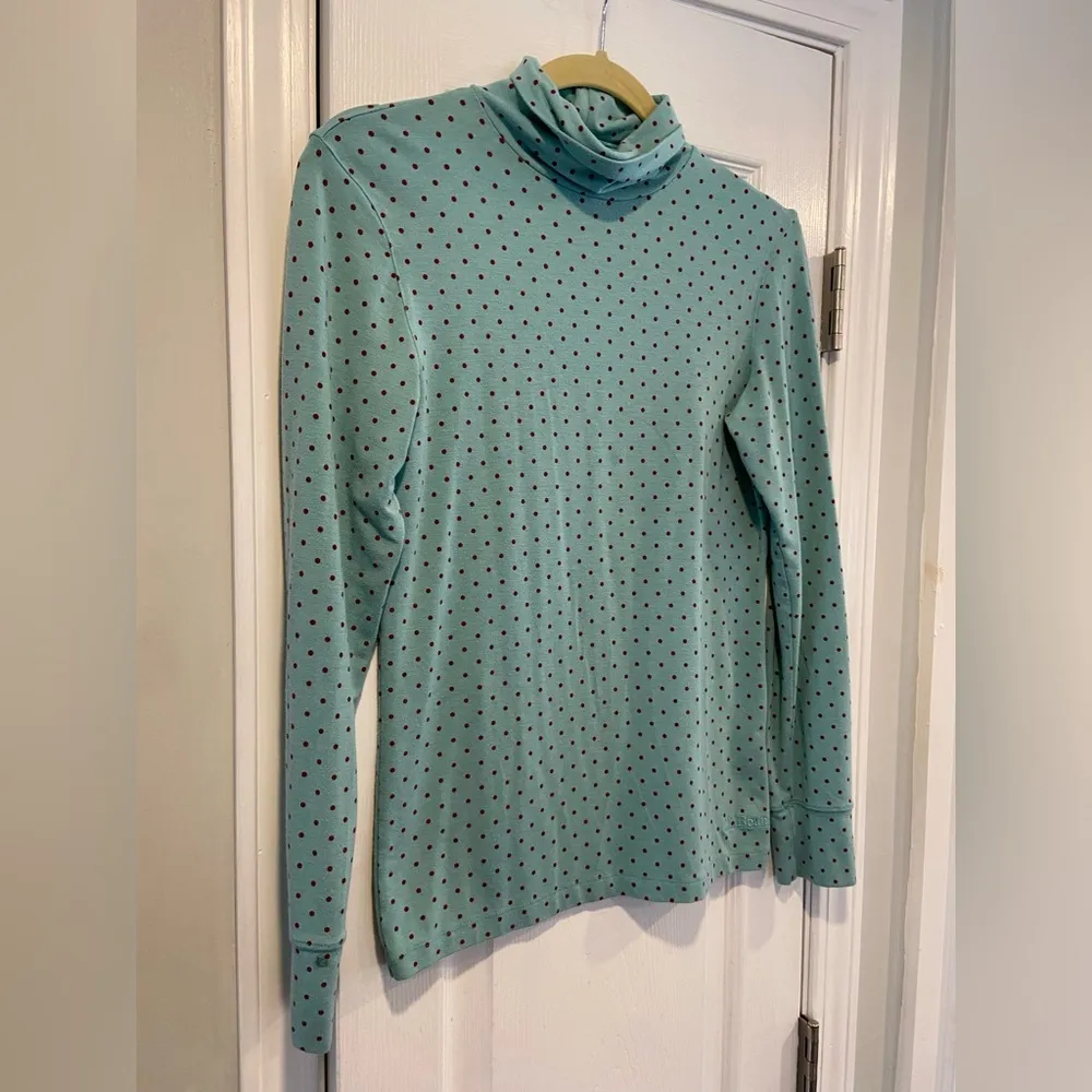 L.L. Bean Size XS Blue Red Polka Dot Long Sleeve Pullover Turtleneck Top Stretch Green - Image 4