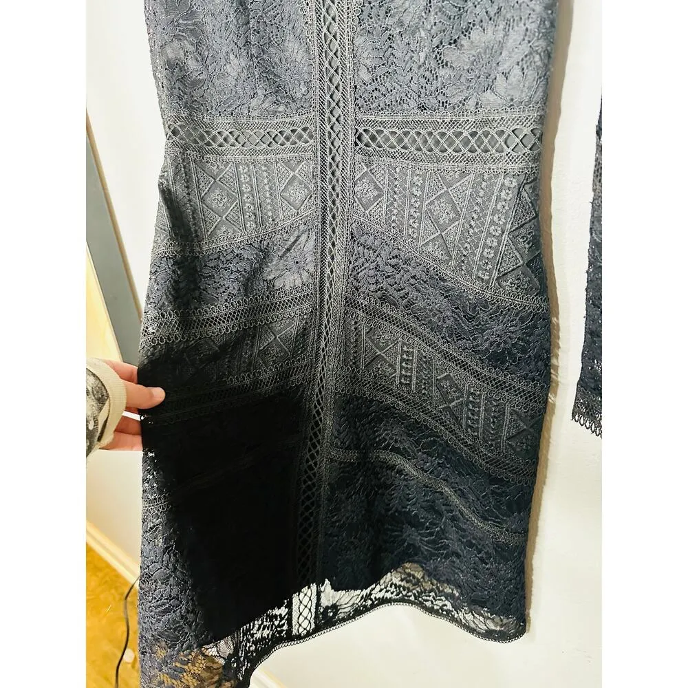 THE KOOPLES Black Lace Lined Lace Design A-Line Midi Dress size 6 - Image 7