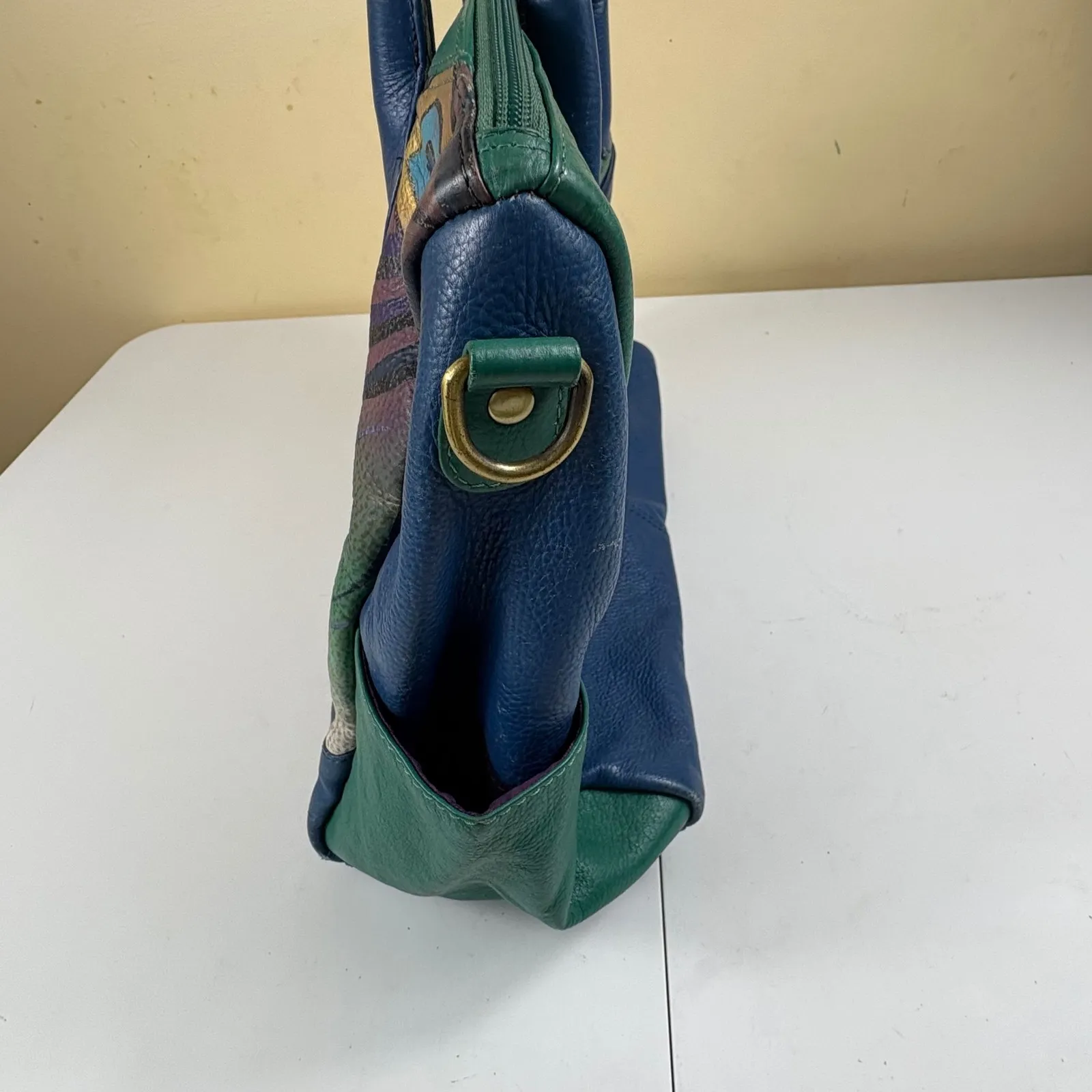 Anuschka Hand Painted Leather Shoulder Bag Butterfly Floral Satchel Tote - Image 9