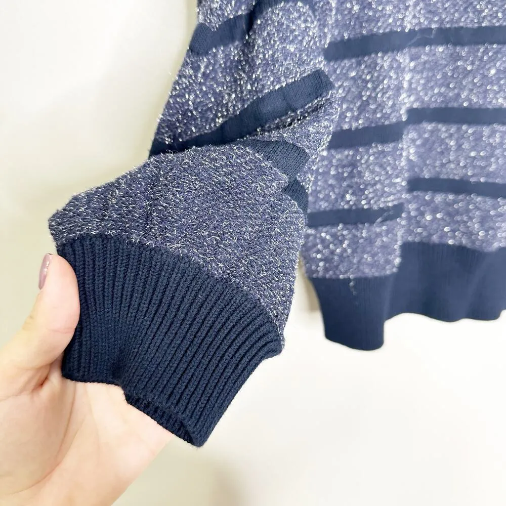 Co Jumper Sweater Striped Long Sleeve Ruffle Neck Knit Pullover Blue Size Large - Image 6