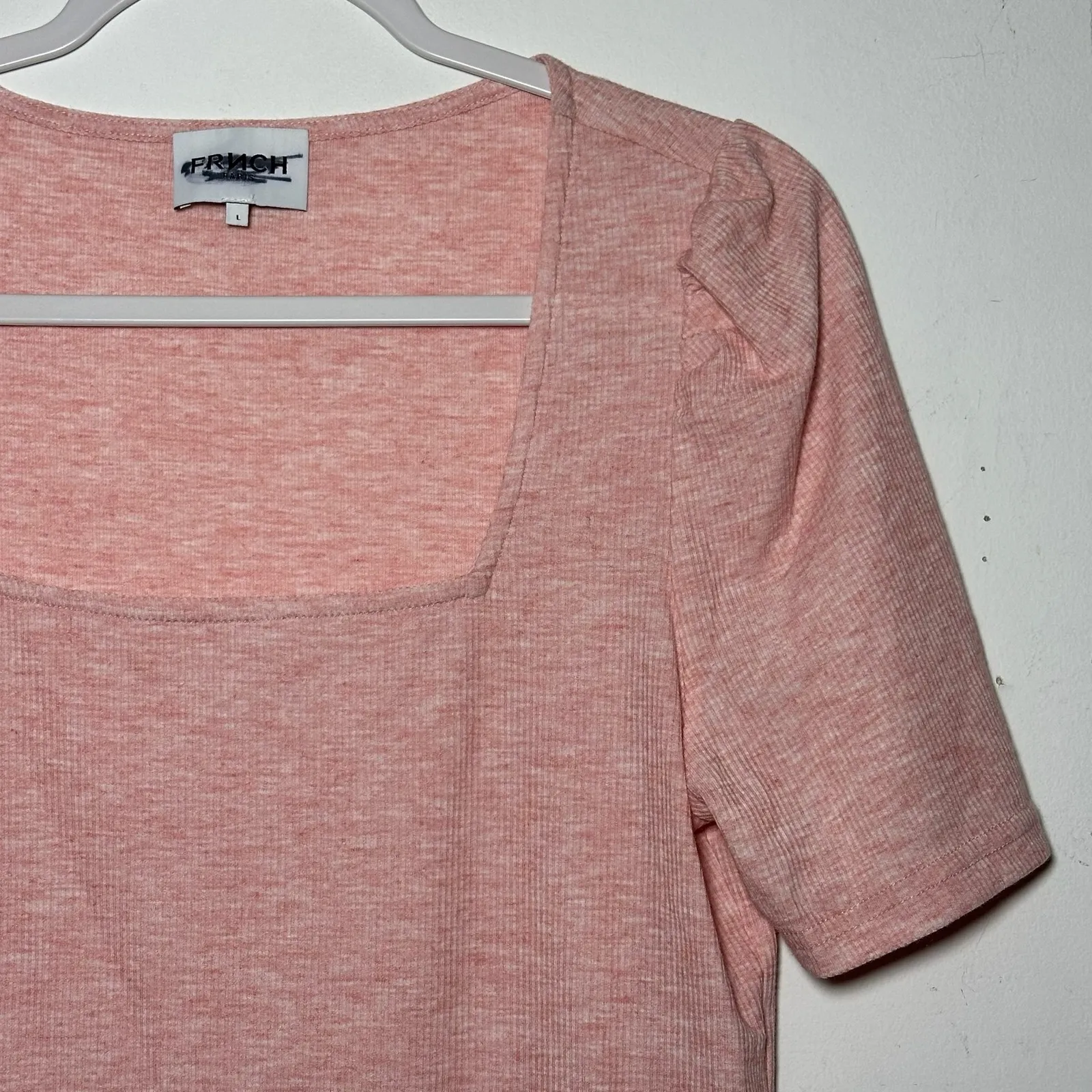 FRNCH Paris Pink Ribbed Square Neck Puff Sleeve Top Women's Size L Size L - Image 8