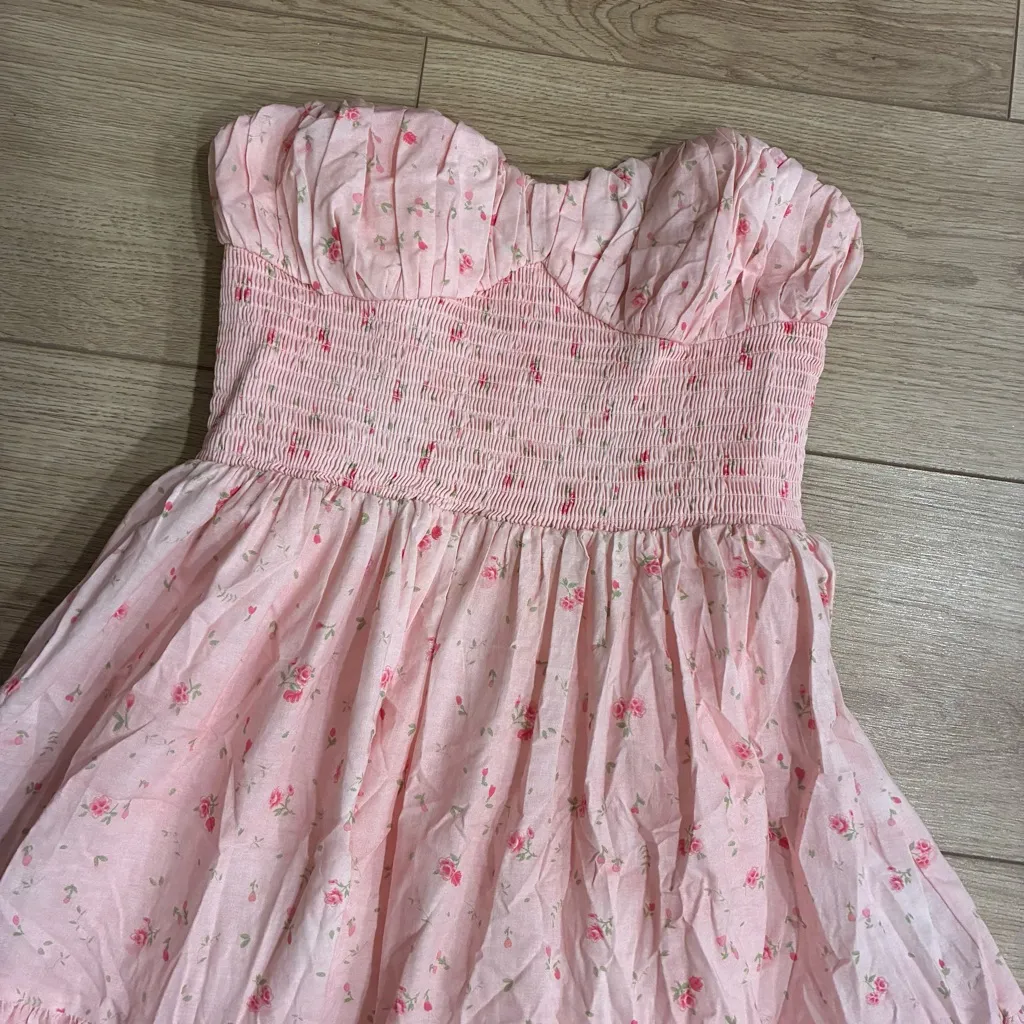 Amy Jane London Posey Maxi Dress Strapless Tiered Cotton Ditsy Floral Size S Pink - Image 2