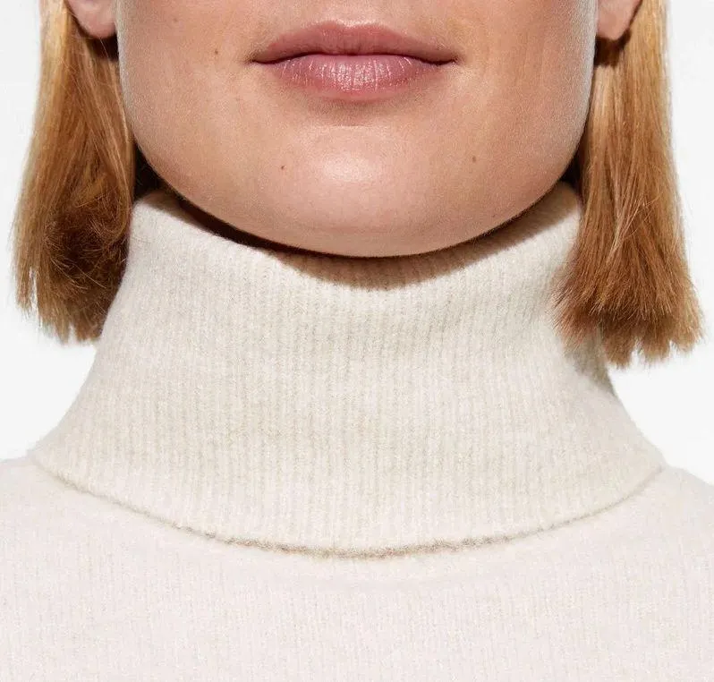 ribbed asymmetric high neck turtleneck knit sweater - Image 7