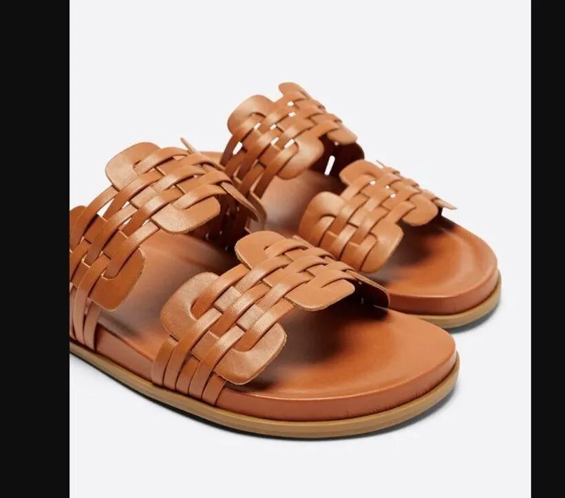 Intentionally Blank Brian Tan Brown Leather Slide Sandals 39 / US 8.5 - Image 4