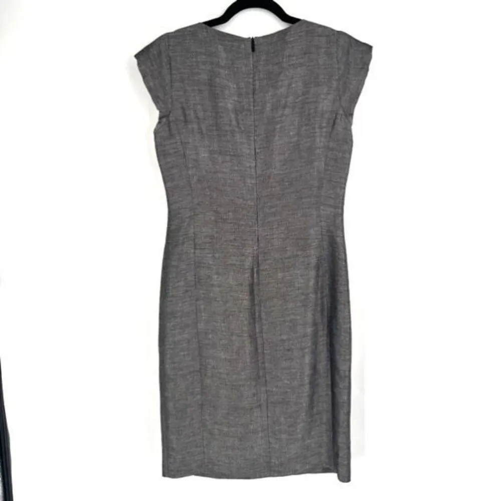 Hugo Boss Womens Linen Blend Cap Sleeve Pleated Sheath Dress Heather Gray Size 6 - Image 2