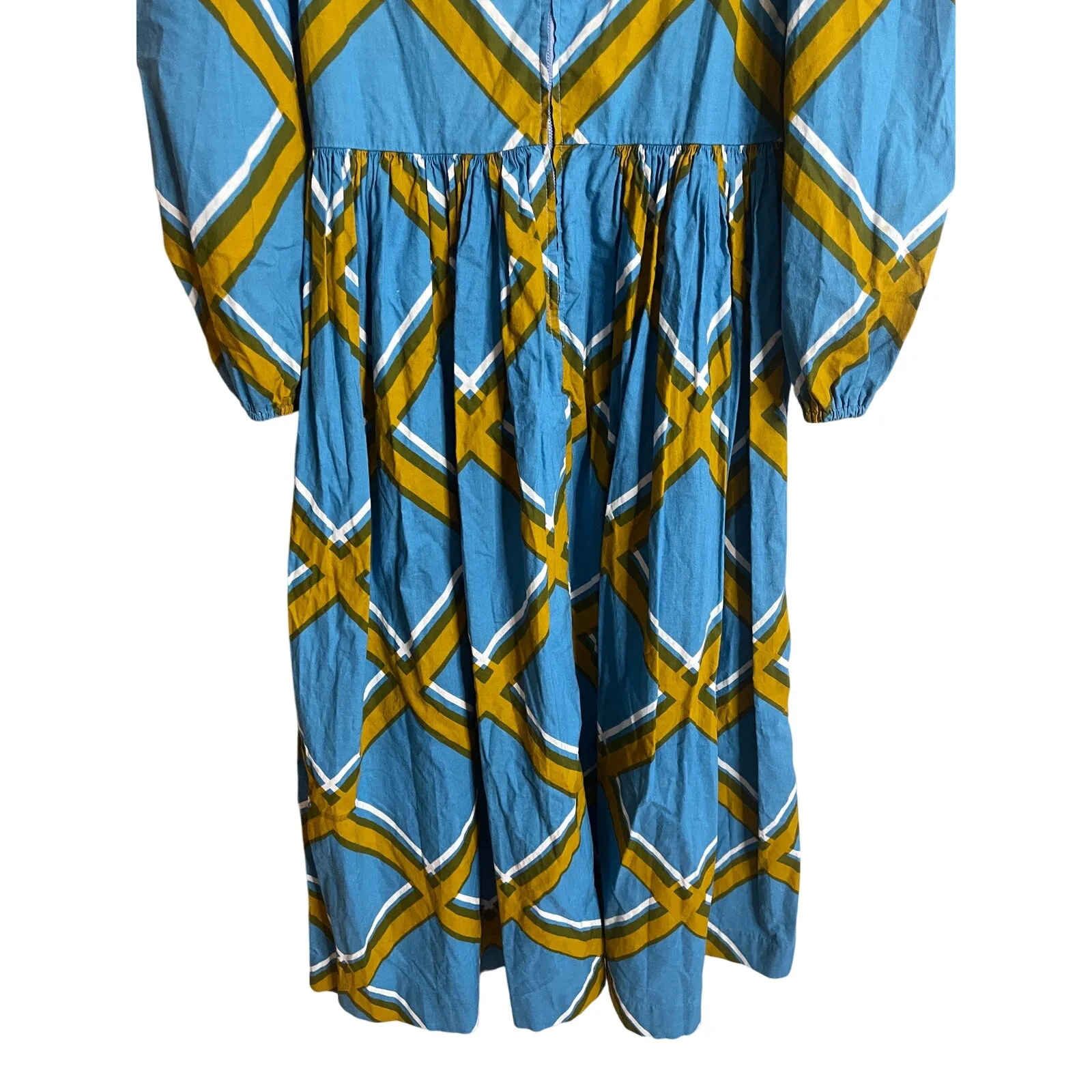Vintage 1972 Marimekko Grid Pattern Cotton Maxi Dress Blue Yellow Womans 40/12 - Image 4
