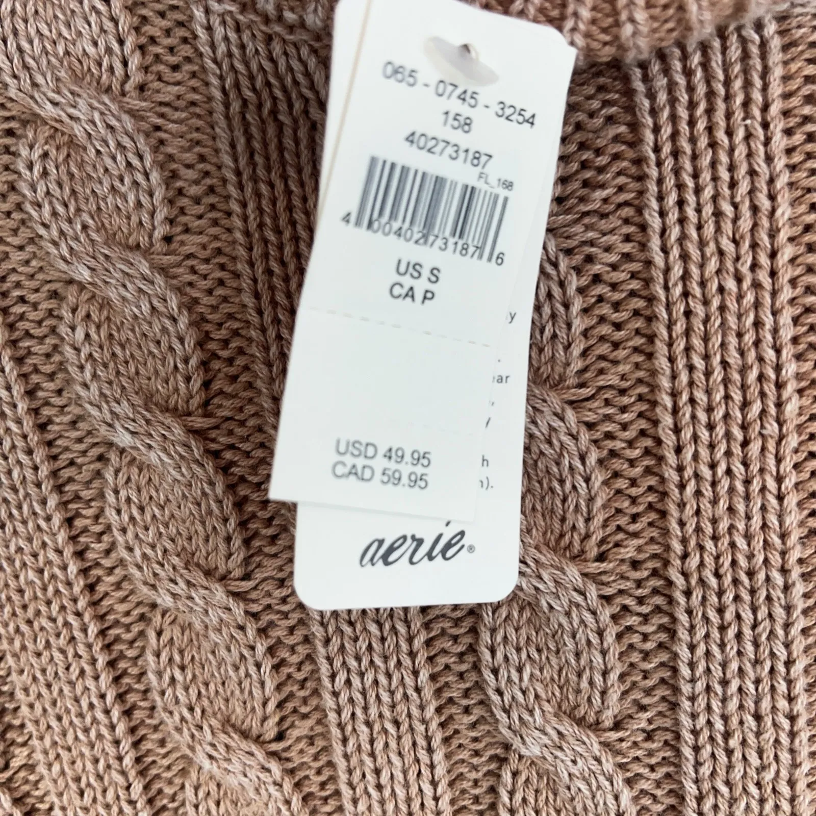 Aeri Women's NWT Cropped Cable Knot Casual Cozy Everyday Sweater Size Small Brown - Image 4