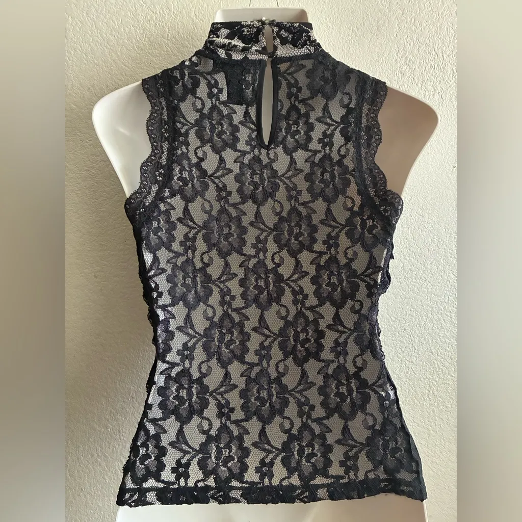 Express Sexy Black Lace High-Neck Top L - Image 3