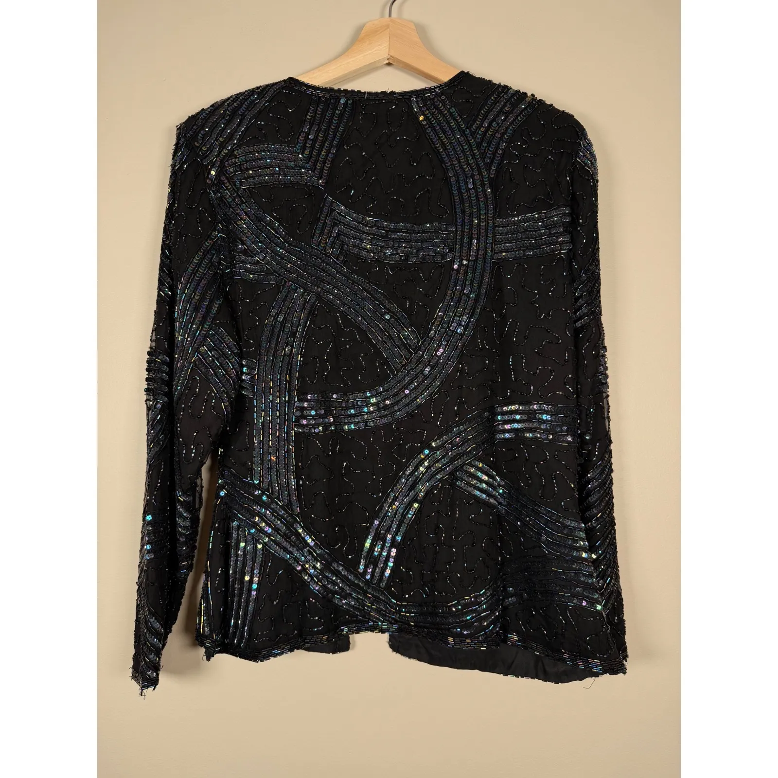 Stenay Black Beaded Sequin Statement Jacket M Silk Made in India Lined Formal Size M - Image 4