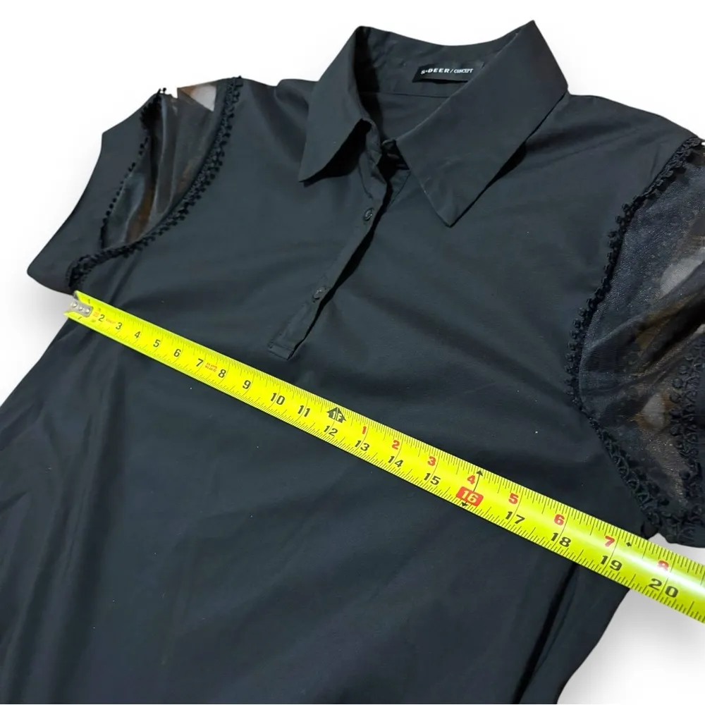 S•Deer Black Gothic Classic Solid Mesh Sleeve Mini Shirt Dress - Image 9